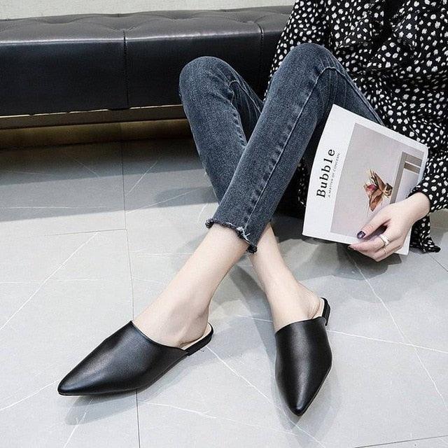 Summer Elegant Ladies Slippers Slip On Square Heel Shoes High Heels Women Pumps Women Flats Elastic Mules Comfortable Slip On Women's Flats Loafers Casual Flat Shoes Stevvex