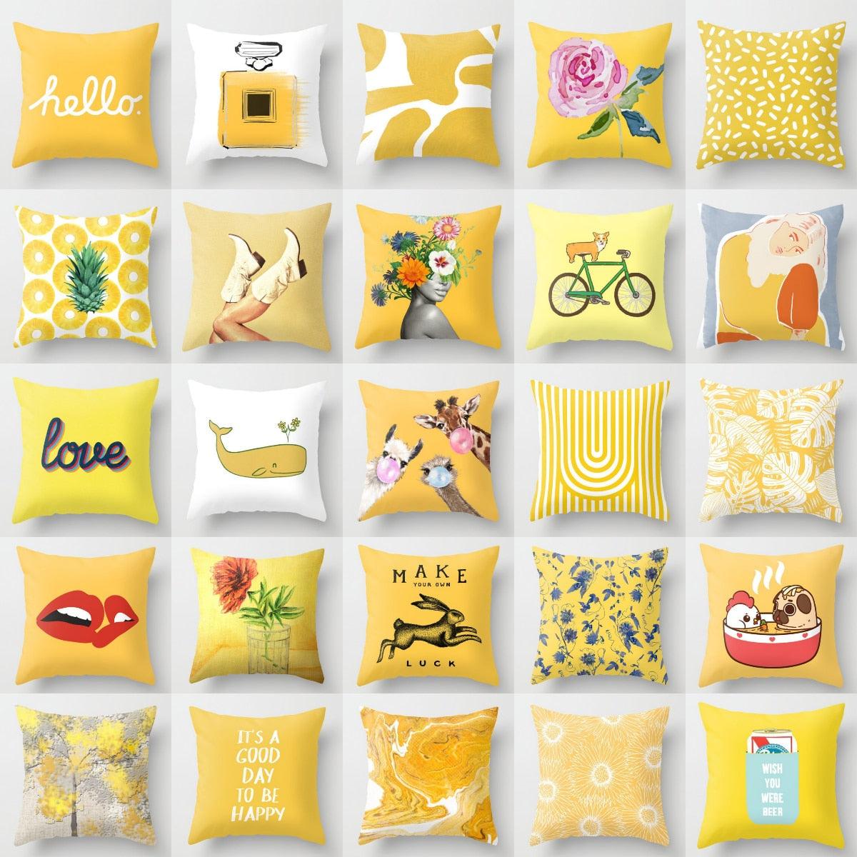 Summer Fashion Fresh Yellow Cute Pillows Case Geometry Yellow Pillow Case Cushion Cover Polyester Pillowcase Floral Cushion Case Modern Decorative Pillows For Bed Sofa Couch 45x45CM Stevvex