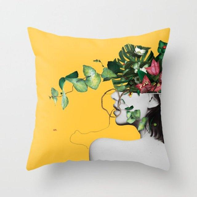 Summer Fashion Fresh Yellow Cute Pillows Case Geometry Yellow Pillow Case Cushion Cover Polyester Pillowcase Floral Cushion Case Modern Decorative Pillows For Bed Sofa Couch 45x45CM Stevvex