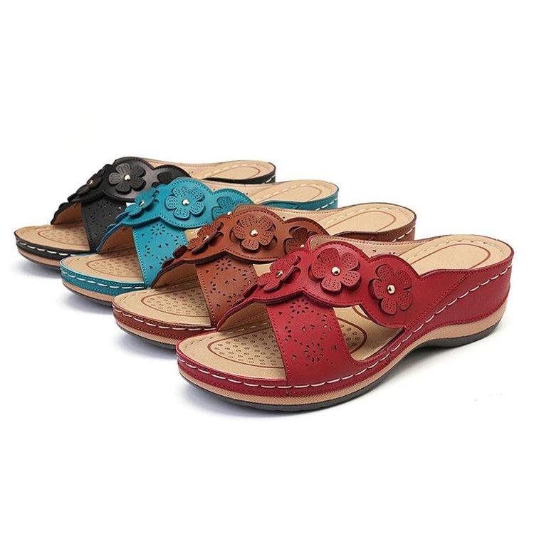 Summer Flat Sandal For Women Multicolor Handmade Retro Flowers Flip-Flops Women Slippers Cute Flat Summer Flats Sandals Women Strappy Flat Open Toe Sandals Stevvex