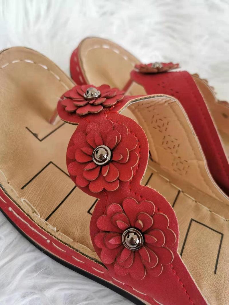 Summer Flat Sandal For Women Multicolor Handmade Retro Flowers Flip-Flops Women Slippers Cute Flat Summer Flats Sandals Women Strappy Flat Open Toe Sandals Stevvex