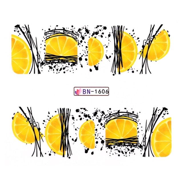 Summer Fruit Water Decals Kiwi Banana Strawberry Flower Alphabet Leaves Nail Art Stickers Wraps Slider Decorations 3D Fruit Nail Art Slices, Summer Fruit Slime Nail Supplies Nail Art Decorations Fruit Flakes Nail Accessories Stevvex