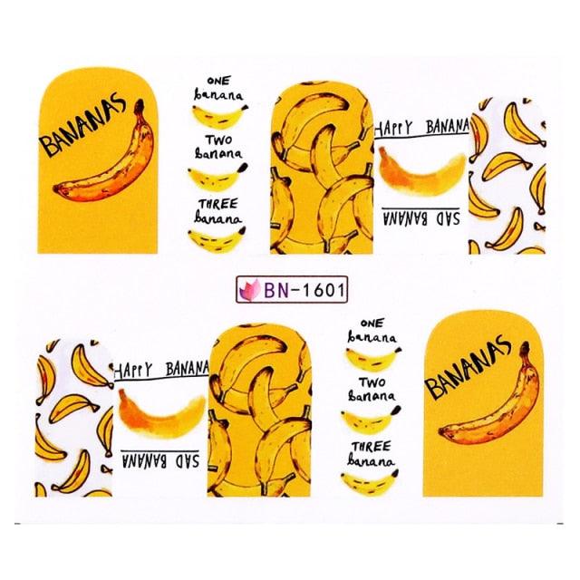 Summer Fruit Water Decals Kiwi Banana Strawberry Flower Alphabet Leaves Nail Art Stickers Wraps Slider Decorations 3D Fruit Nail Art Slices, Summer Fruit Slime Nail Supplies Nail Art Decorations Fruit Flakes Nail Accessories Stevvex