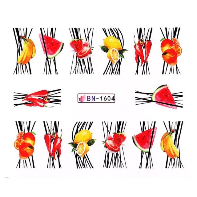 Summer Fruit Water Decals Kiwi Banana Strawberry Flower Alphabet Leaves Nail Art Stickers Wraps Slider Decorations 3D Fruit Nail Art Slices, Summer Fruit Slime Nail Supplies Nail Art Decorations Fruit Flakes Nail Accessories Stevvex