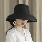 Summer Hat New Female Sun Hat Folding Beach Hat New Women's Ladies Wide Large Brim Floppy Folding Summer Beach Sun Hat Straw Cap Big Brim Elegant White Travel Sun Hat 55-58CM Stevvex