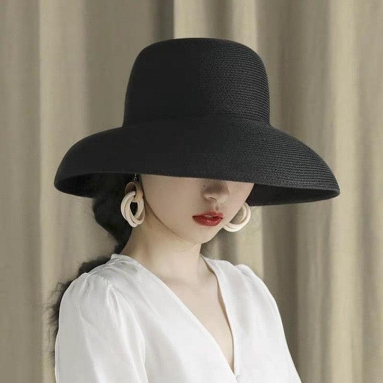 Summer Hat New Female Sun Hat Folding Beach Hat New Women's Ladies Wide Large Brim Floppy Folding Summer Beach Sun Hat Straw Cap Big Brim Elegant White Travel Sun Hat 55-58CM Stevvex