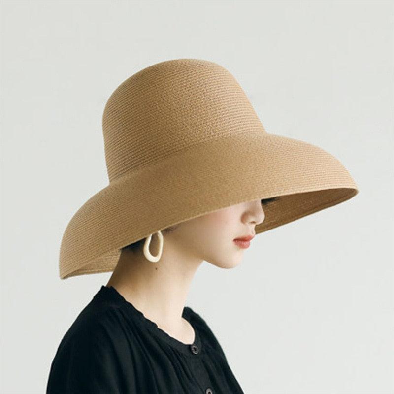 Summer Hat New Female Sun Hat Folding Beach Hat New Women's Ladies Wide Large Brim Floppy Folding Summer Beach Sun Hat Straw Cap Big Brim Elegant White Travel Sun Hat 55-58CM Stevvex