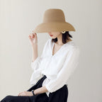 Summer Hat New Female Sun Hat Folding Beach Hat New Women's Ladies Wide Large Brim Floppy Folding Summer Beach Sun Hat Straw Cap Big Brim Elegant White Travel Sun Hat 55-58CM Stevvex