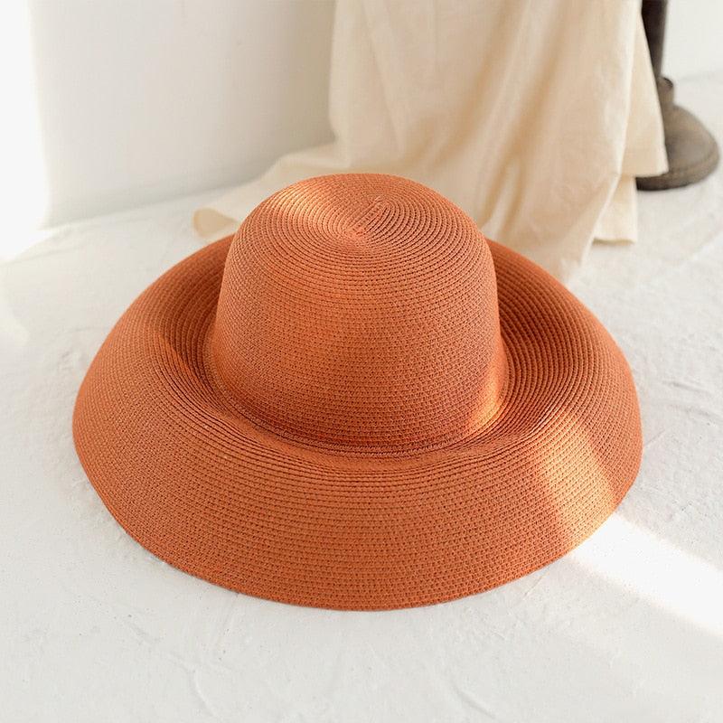 Summer Hat New Female Sun Hat Folding Beach Hat New Women's Ladies Wide Large Brim Floppy Folding Summer Beach Sun Hat Straw Cap Big Brim Elegant White Travel Sun Hat 55-58CM Stevvex