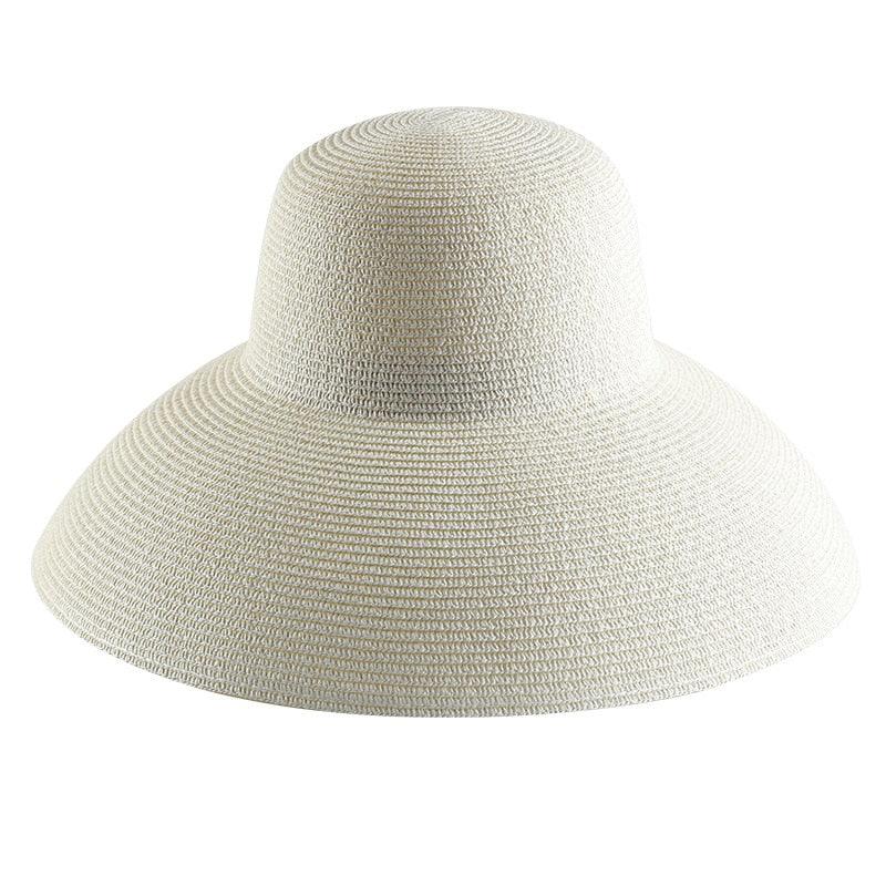 Summer Hat New Female Sun Hat Folding Beach Hat New Women's Ladies Wide Large Brim Floppy Folding Summer Beach Sun Hat Straw Cap Big Brim Elegant White Travel Sun Hat 55-58CM Stevvex