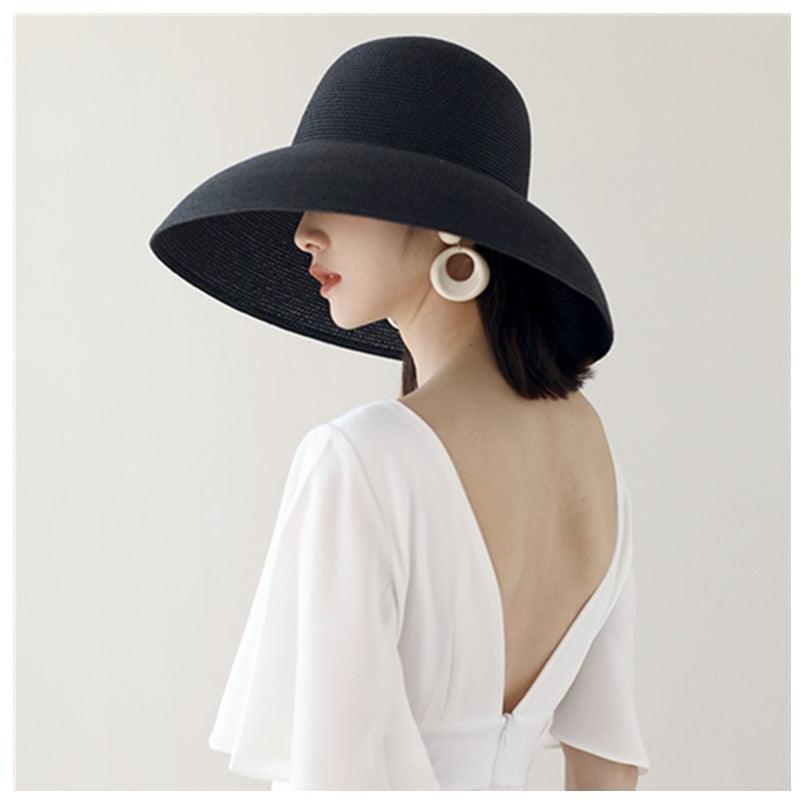Summer Hat New Female Sun Hat Folding Beach Hat New Women's Ladies Wide Large Brim Floppy Folding Summer Beach Sun Hat Straw Cap Big Brim Elegant White Travel Sun Hat 55-58CM Stevvex