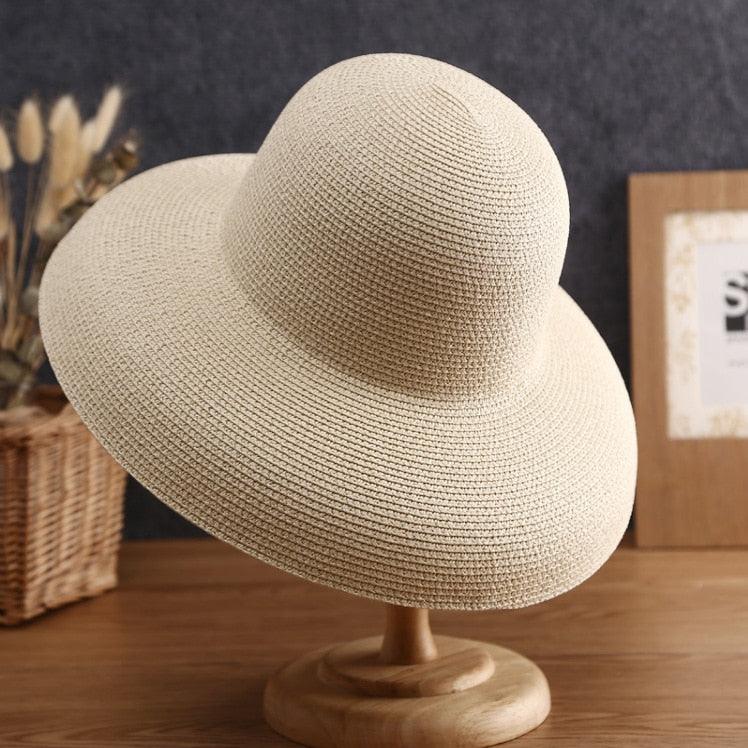 Summer Hat New Female Sun Hat Folding Beach Hat New Women's Ladies Wide Large Brim Floppy Folding Summer Beach Sun Hat Straw Cap Big Brim Elegant White Travel Sun Hat 55-58CM Stevvex
