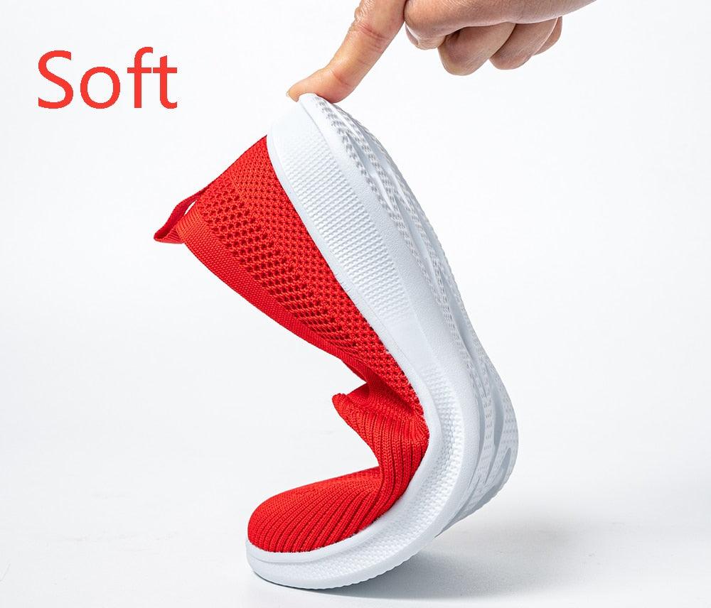 Summer Knitting Sock Women's Sneakers Slip On Shoes Lightweight Flat Women's Sports Breathable Mesh Platform Fashion Casual Slip On Easy Walking Espadrilles Stevvex