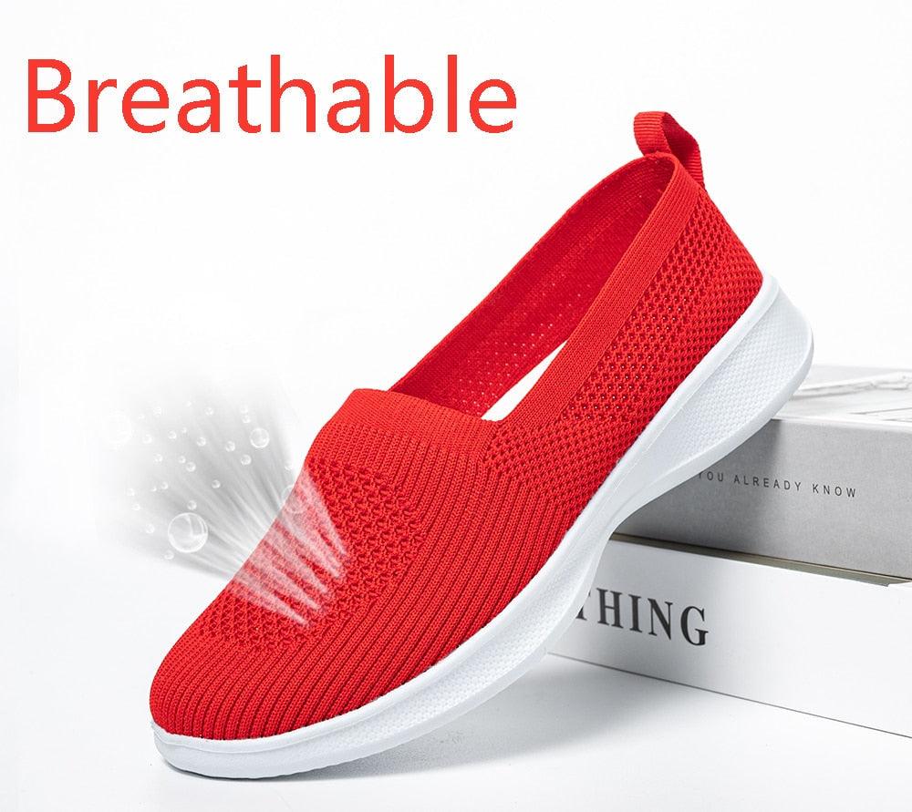 Summer Knitting Sock Women's Sneakers Slip On Shoes Lightweight Flat Women's Sports Breathable Mesh Platform Fashion Casual Slip On Easy Walking Espadrilles Stevvex