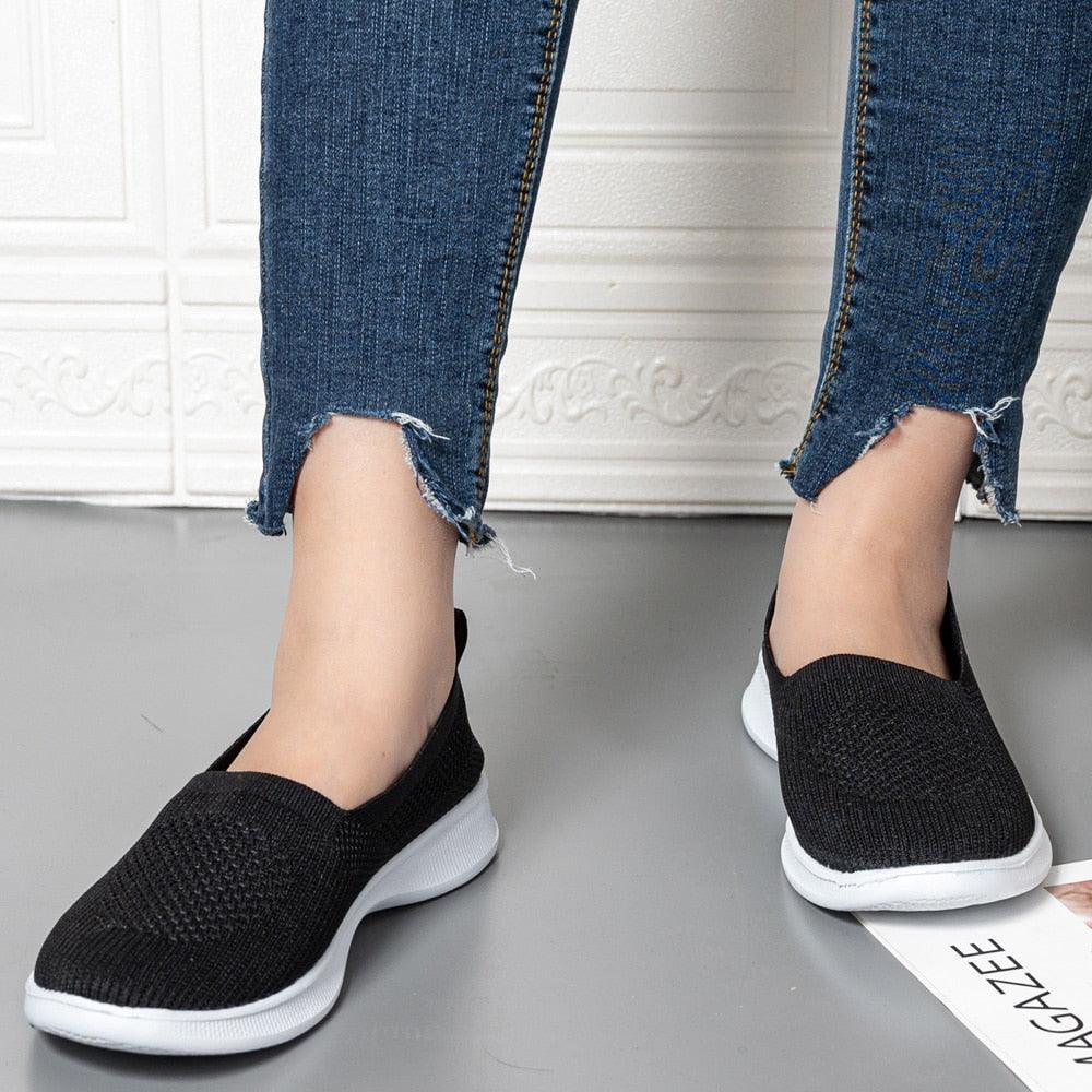 Summer Knitting Sock Women's Sneakers Slip On Shoes Lightweight Flat Women's Sports Breathable Mesh Platform Fashion Casual Slip On Easy Walking Espadrilles Stevvex