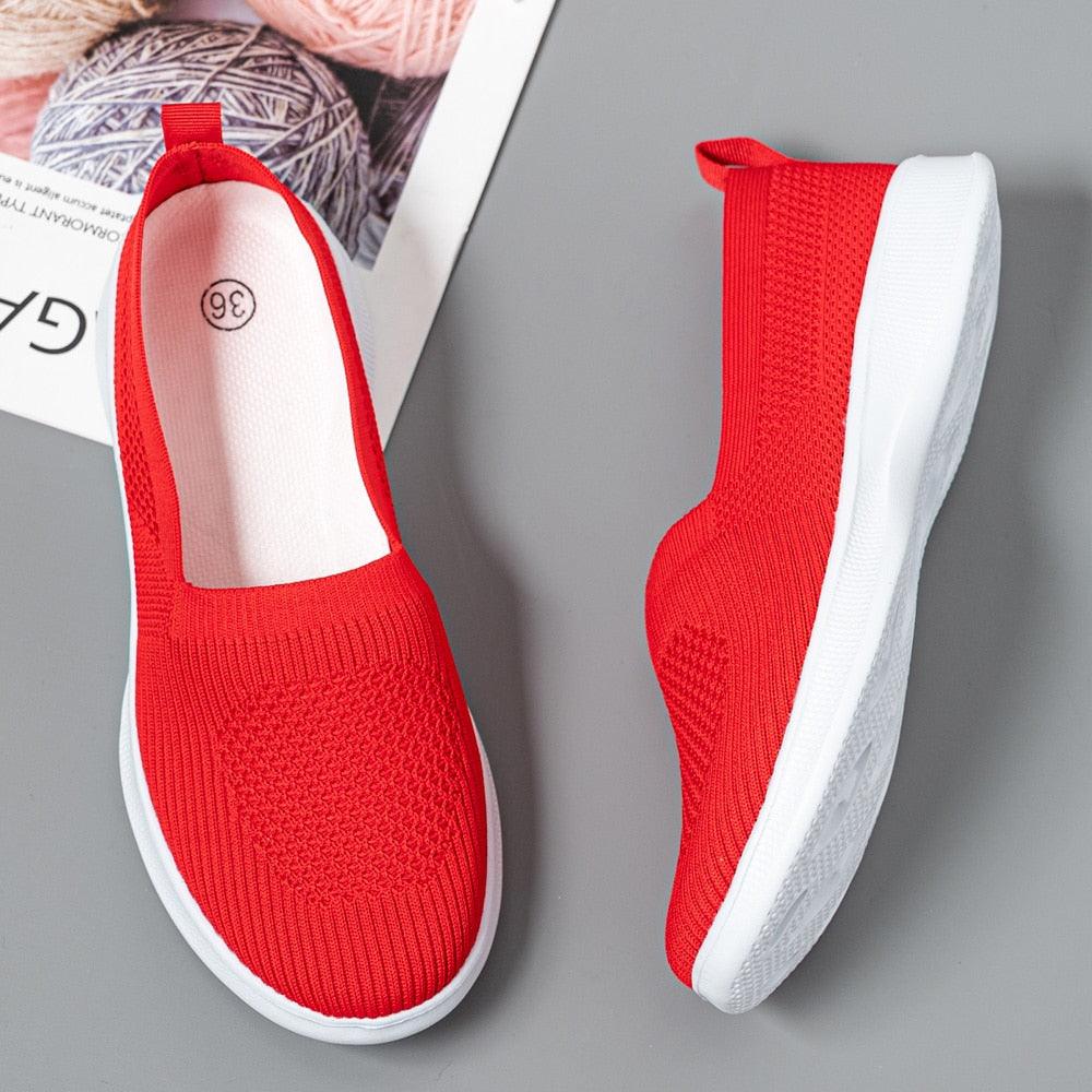 Summer Knitting Sock Women's Sneakers Slip On Shoes Lightweight Flat Women's Sports Breathable Mesh Platform Fashion Casual Slip On Easy Walking Espadrilles Stevvex