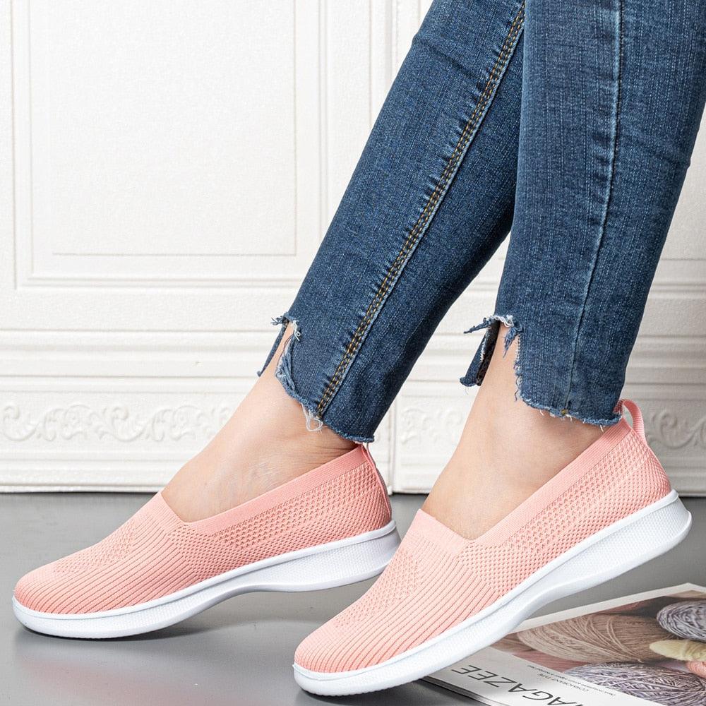 Summer Knitting Sock Women's Sneakers Slip On Shoes Lightweight Flat Women's Sports Breathable Mesh Platform Fashion Casual Slip On Easy Walking Espadrilles Stevvex