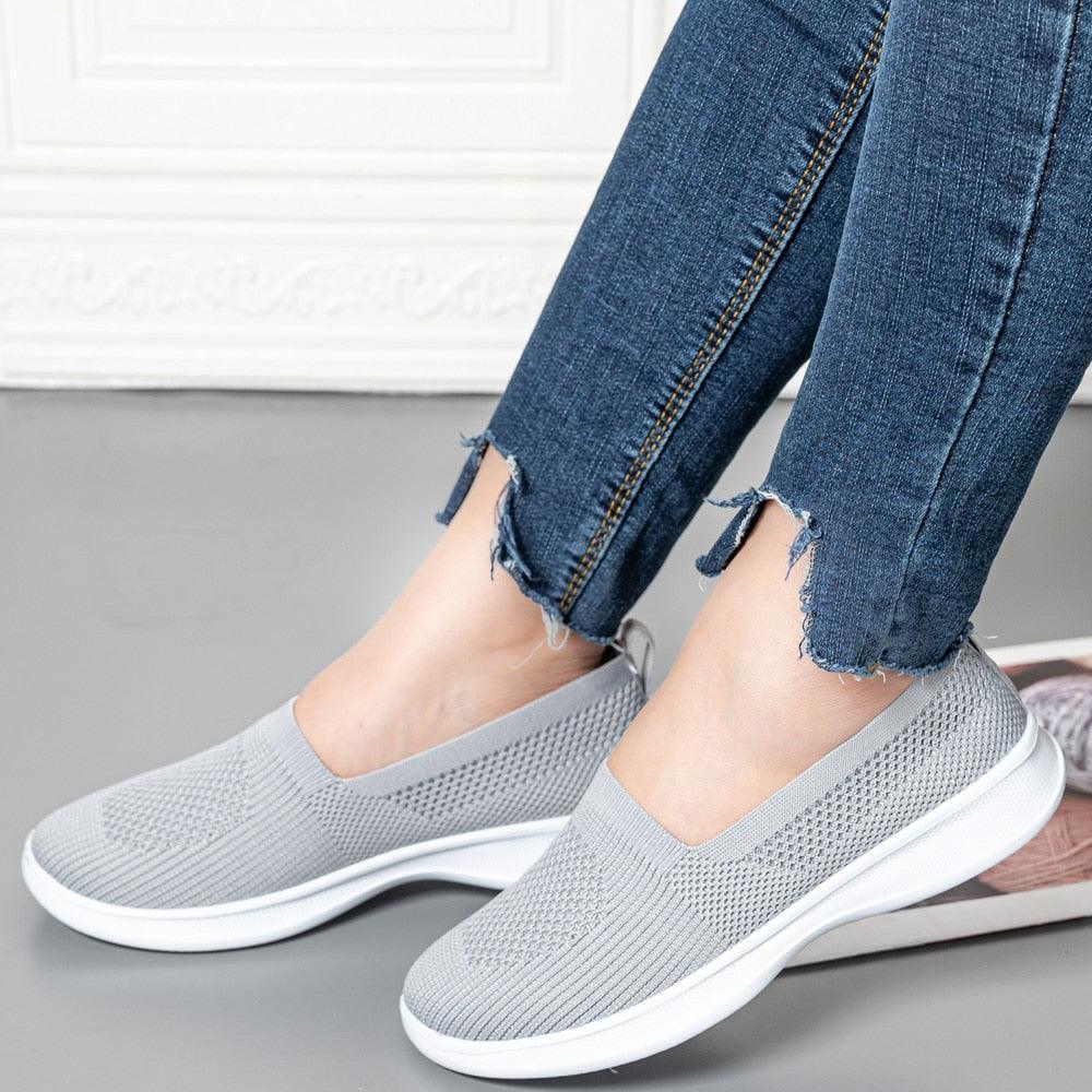 Summer Knitting Sock Women's Sneakers Slip On Shoes Lightweight Flat Women's Sports Breathable Mesh Platform Fashion Casual Slip On Easy Walking Espadrilles Stevvex