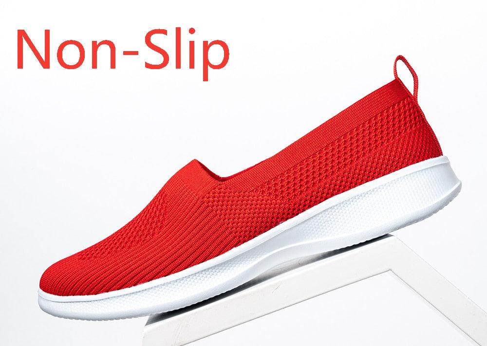 Summer Knitting Sock Women's Sneakers Slip On Shoes Lightweight Flat Women's Sports Breathable Mesh Platform Fashion Casual Slip On Easy Walking Espadrilles Stevvex