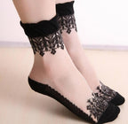 Summer Ladies Lace Embroidery Silk Transparent Glass Crystal Stretch Women Socks Breathable See Through Socks Ankle Socks For Women Stevvex