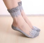 Summer Ladies Lace Embroidery Silk Transparent Glass Crystal Stretch Women Socks Breathable See Through Socks Ankle Socks For Women Stevvex