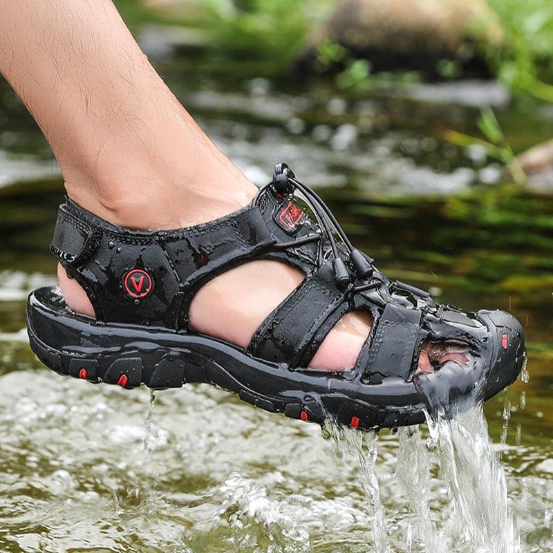 Summer Men's Breathable Sandals Beach Casual Shoes Thick Sole Closed Toe Aqua Shoes Hiking Fishing Summer Closed Toe Walking Sandal For Athletic Outdoor Lightweight Beach Breathable Waterproof Sandals Stevvex