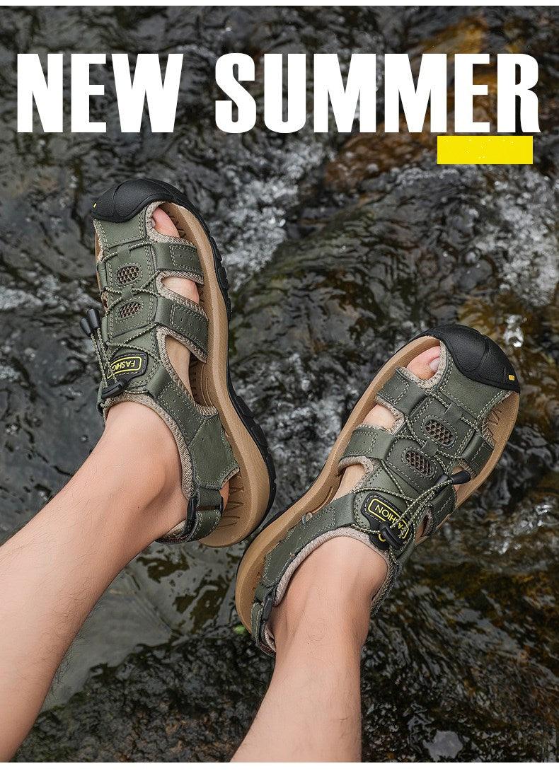 Summer Men's Breathable Sandals Beach Casual Shoes Thick Sole Closed Toe Aqua Shoes Hiking Fishing Summer Closed Toe Walking Sandal For Athletic Outdoor Lightweight Beach Breathable Waterproof Sandals Stevvex