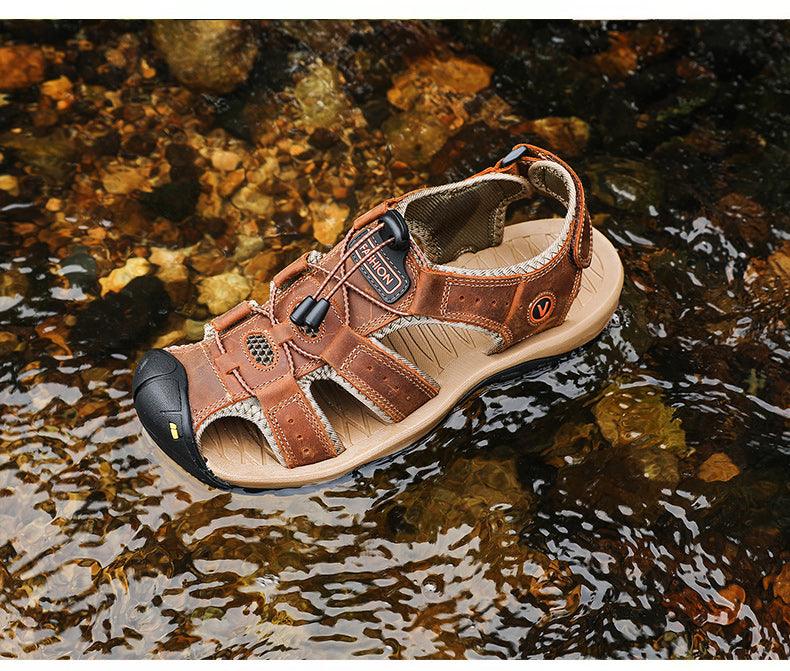 Summer Men's Breathable Sandals Beach Casual Shoes Thick Sole Closed Toe Aqua Shoes Hiking Fishing Summer Closed Toe Walking Sandal For Athletic Outdoor Lightweight Beach Breathable Waterproof Sandals Stevvex