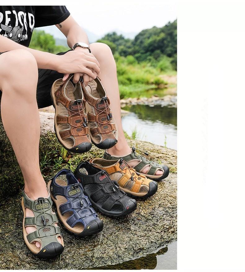 Summer Men's Breathable Sandals Beach Casual Shoes Thick Sole Closed Toe Aqua Shoes Hiking Fishing Summer Closed Toe Walking Sandal For Athletic Outdoor Lightweight Beach Breathable Waterproof Sandals Stevvex