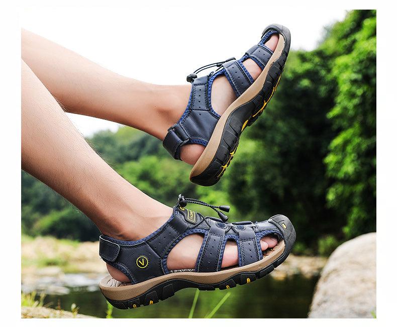Summer Men's Breathable Sandals Beach Casual Shoes Thick Sole Closed Toe Aqua Shoes Hiking Fishing Summer Closed Toe Walking Sandal For Athletic Outdoor Lightweight Beach Breathable Waterproof Sandals Stevvex