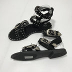 Summer Multiple Buckle Sandals  Ankle Wrap Women Sandals Open Toe Metal Back Strap Flat Heels Flat Sandals Open Toe Summer's Sandals For Women Cute Open Toes Ankle Strap Flexible Summer Flat Sandals Stevvex