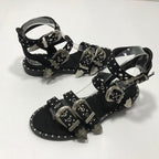 Summer Multiple Buckle Sandals  Ankle Wrap Women Sandals Open Toe Metal Back Strap Flat Heels Flat Sandals Open Toe Summer's Sandals For Women Cute Open Toes Ankle Strap Flexible Summer Flat Sandals Stevvex