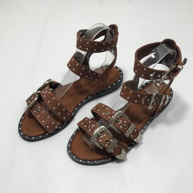 Summer Multiple Buckle Sandals  Ankle Wrap Women Sandals Open Toe Metal Back Strap Flat Heels Flat Sandals Open Toe Summer's Sandals For Women Cute Open Toes Ankle Strap Flexible Summer Flat Sandals Stevvex
