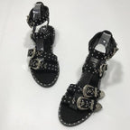 Summer Multiple Buckle Sandals  Ankle Wrap Women Sandals Open Toe Metal Back Strap Flat Heels Flat Sandals Open Toe Summer's Sandals For Women Cute Open Toes Ankle Strap Flexible Summer Flat Sandals Stevvex
