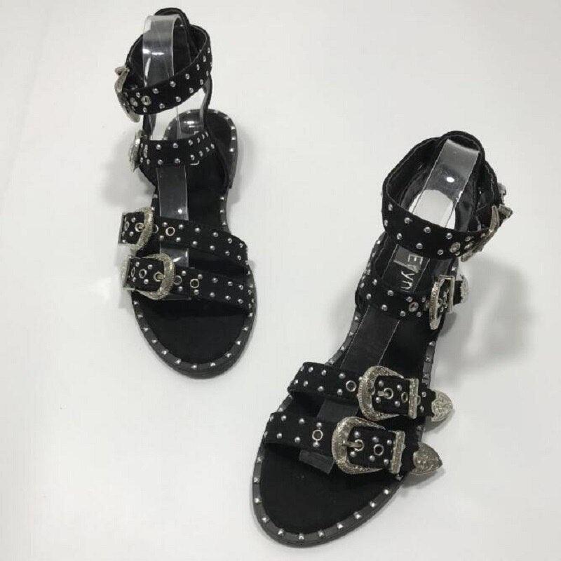 Summer Multiple Buckle Sandals  Ankle Wrap Women Sandals Open Toe Metal Back Strap Flat Heels Flat Sandals Open Toe Summer's Sandals For Women Cute Open Toes Ankle Strap Flexible Summer Flat Sandals Stevvex