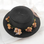 Summer New Sun Hat Stylish Bowknot Straw Hat For Women Beach Caps Parent-child Summer New Women's Sun Hat Bucket Cap Beige Flowers Ribbon Party Straw Hat For Women Stevvex