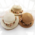 Summer New Sun Hat Stylish Bowknot Straw Hat For Women Beach Caps Parent-child Summer New Women's Sun Hat Bucket Cap Beige Flowers Ribbon Party Straw Hat For Women Stevvex