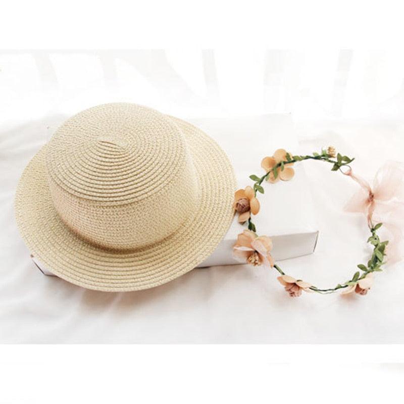 Summer New Sun Hat Stylish Bowknot Straw Hat For Women Beach Caps Parent-child Summer New Women's Sun Hat Bucket Cap Beige Flowers Ribbon Party Straw Hat For Women Stevvex