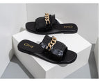 Summer New Women Slippers Open-Toe Flat Slippers Fashion Buckle Beach Slides Casual Flip Flops Women Shoes Slip On Comfortable Pointed Toe Loafers Women Luxury Black Sandals Stevvex