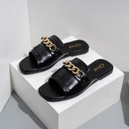 Summer New Women Slippers Open-Toe Flat Slippers Fashion Buckle Beach Slides Casual Flip Flops Women Shoes Slip On Comfortable Pointed Toe Loafers Women Luxury Black Sandals Stevvex