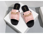Summer New Women Slippers Open-Toe Flat Slippers Fashion Buckle Beach Slides Casual Flip Flops Women Shoes Slip On Comfortable Pointed Toe Loafers Women Luxury Black Sandals Stevvex