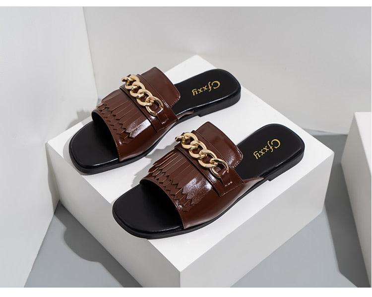 Summer New Women Slippers Open-Toe Flat Slippers Fashion Buckle Beach Slides Casual Flip Flops Women Shoes Slip On Comfortable Pointed Toe Loafers Women Luxury Black Sandals Stevvex