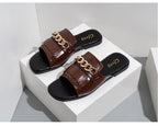 Summer New Women Slippers Open-Toe Flat Slippers Fashion Buckle Beach Slides Casual Flip Flops Women Shoes Slip On Comfortable Pointed Toe Loafers Women Luxury Black Sandals Stevvex