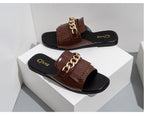 Summer New Women Slippers Open-Toe Flat Slippers Fashion Buckle Beach Slides Casual Flip Flops Women Shoes Slip On Comfortable Pointed Toe Loafers Women Luxury Black Sandals Stevvex