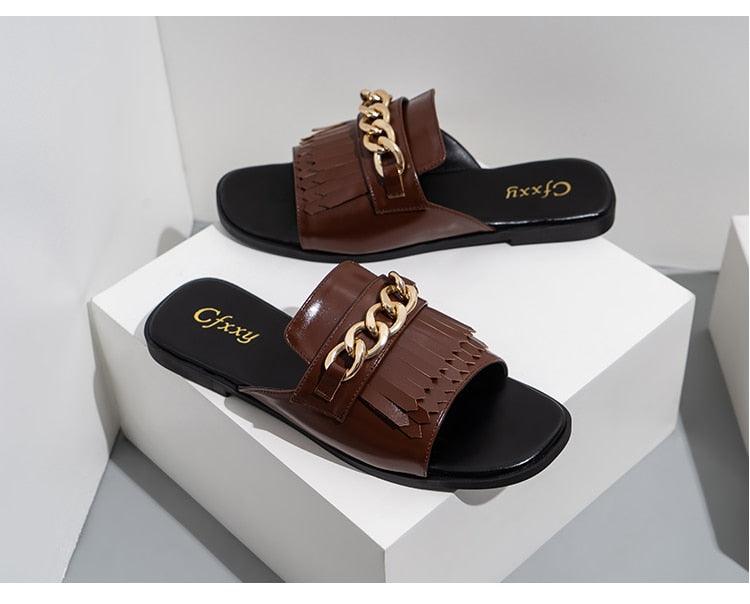 Summer New Women Slippers Open-Toe Flat Slippers Fashion Buckle Beach Slides Casual Flip Flops Women Shoes Slip On Comfortable Pointed Toe Loafers Women Luxury Black Sandals Stevvex