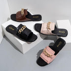 Summer New Women Slippers Open-Toe Flat Slippers Fashion Buckle Beach Slides Casual Flip Flops Women Shoes Slip On Comfortable Pointed Toe Loafers Women Luxury Black Sandals Stevvex