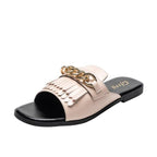 Summer New Women Slippers Open-Toe Flat Slippers Fashion Buckle Beach Slides Casual Flip Flops Women Shoes Slip On Comfortable Pointed Toe Loafers Women Luxury Black Sandals Stevvex