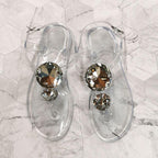 Summer Sandal Women Diamond Jelly Shoes Sandals Fashion Transparent Shoes Flat Beach Sandal Women's T-Strap Jelly Sandal Pointed Toe Clear Summer Beach Flat Sandals
