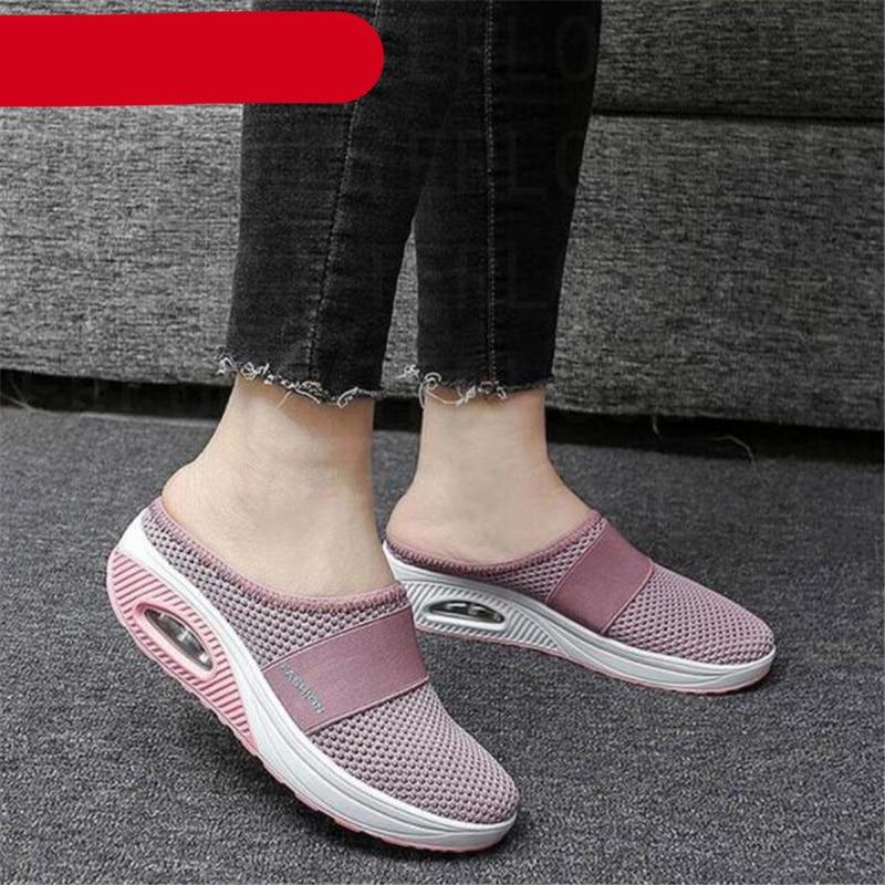 Summer Sandals Fashion Platform Slippers Outdoor Casual Flip Flops Comfy Slippers Women Flats Mesh Shoes Casual Air Cushion Platform Mesh Mules Sneaker Sandals For Female Lightweight Beach Shoes Outdoor Slippers Stevvex