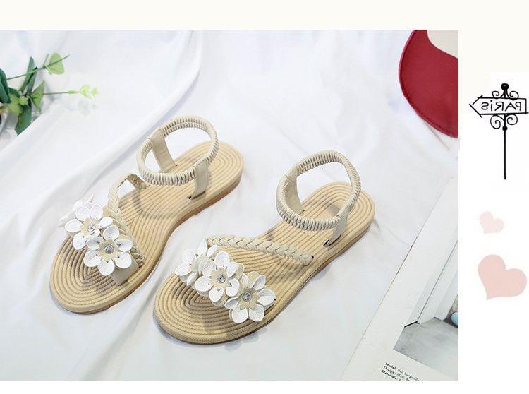 Summer Shoes Woman Sandals Elastic Ankle Strap Flat Sandals Flowers Beach Ankle Strap Sandals Slip On Flat Sandal Elastic Comfort Summer Shoes Comfortable Quick-Drying Casual Sandal Stevvex